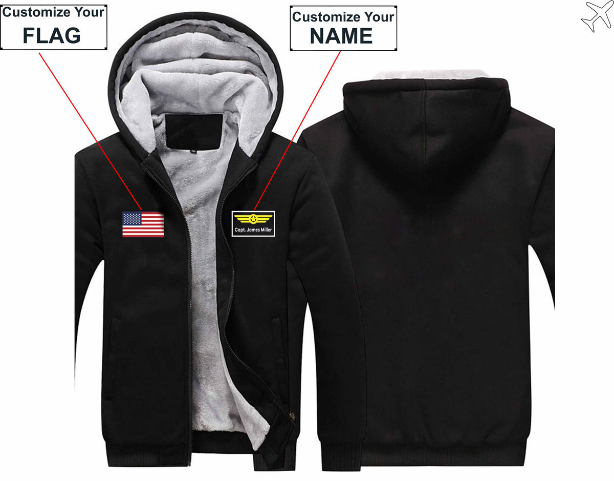 PILOTSX HOODIES Black / S Custom The Flag & Name Zipper Sweaters