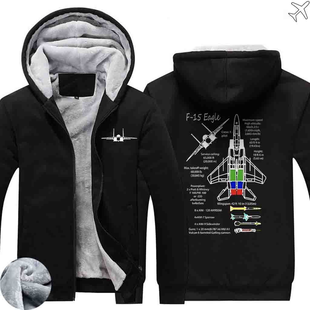 PILOTSX HOODIES Black / S The F 15 Eagle Hoodies Zipper Sweaters