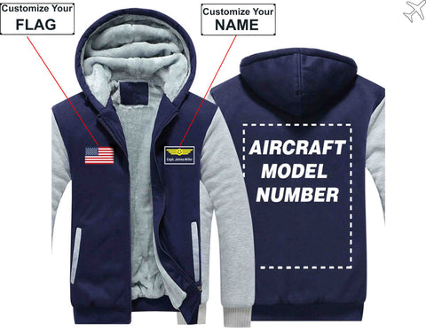 PILOTSX HOODIES Blue / S Custom The Flag & Name with Aircraft Model Number Zipper Sweaters