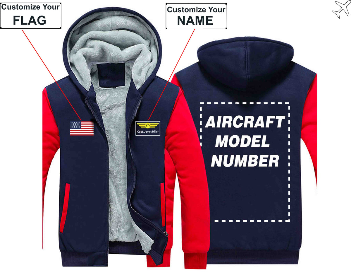 PILOTSX HOODIES Red / S Custom The Flag & Name with Aircraft Model Number Zipper Sweaters