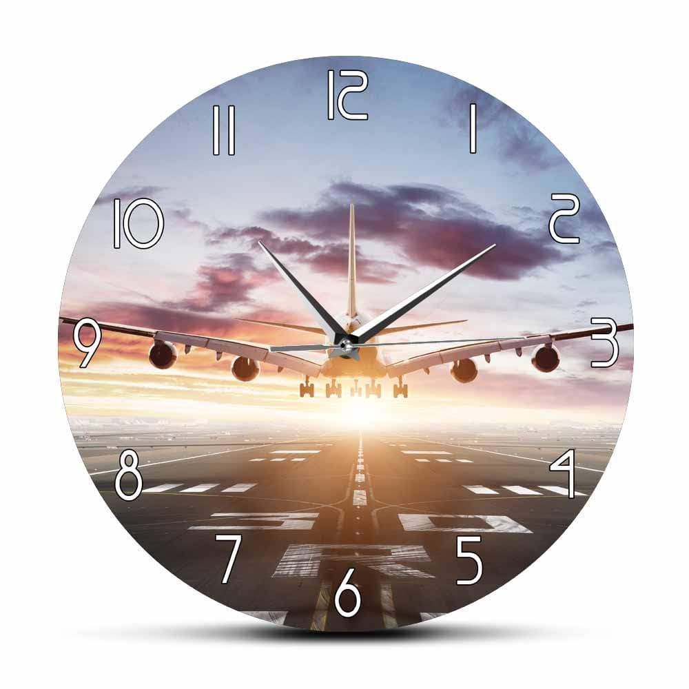 PILOTSX Wall Clock A380 Flying Over Runway