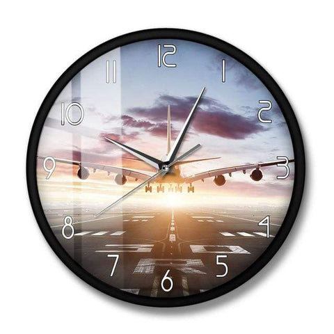 PILOTSX Wall Clock Metal Frame A380 Flying Over Runway