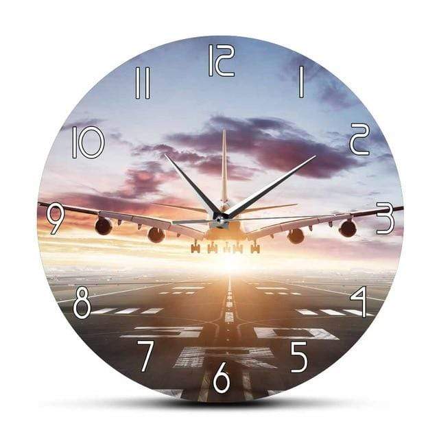 PILOTSX Wall Clock No Frame A380 Flying Over Runway