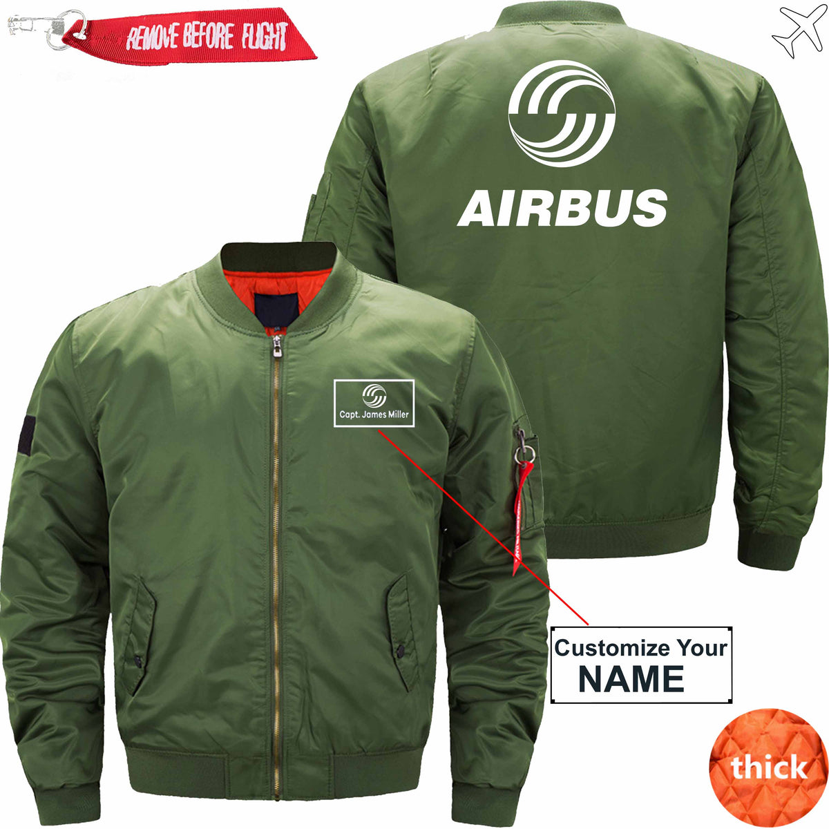 PilotX Jacket Army green thick / S Airbus CUSTOM NAME JACKET Jacket -US Size