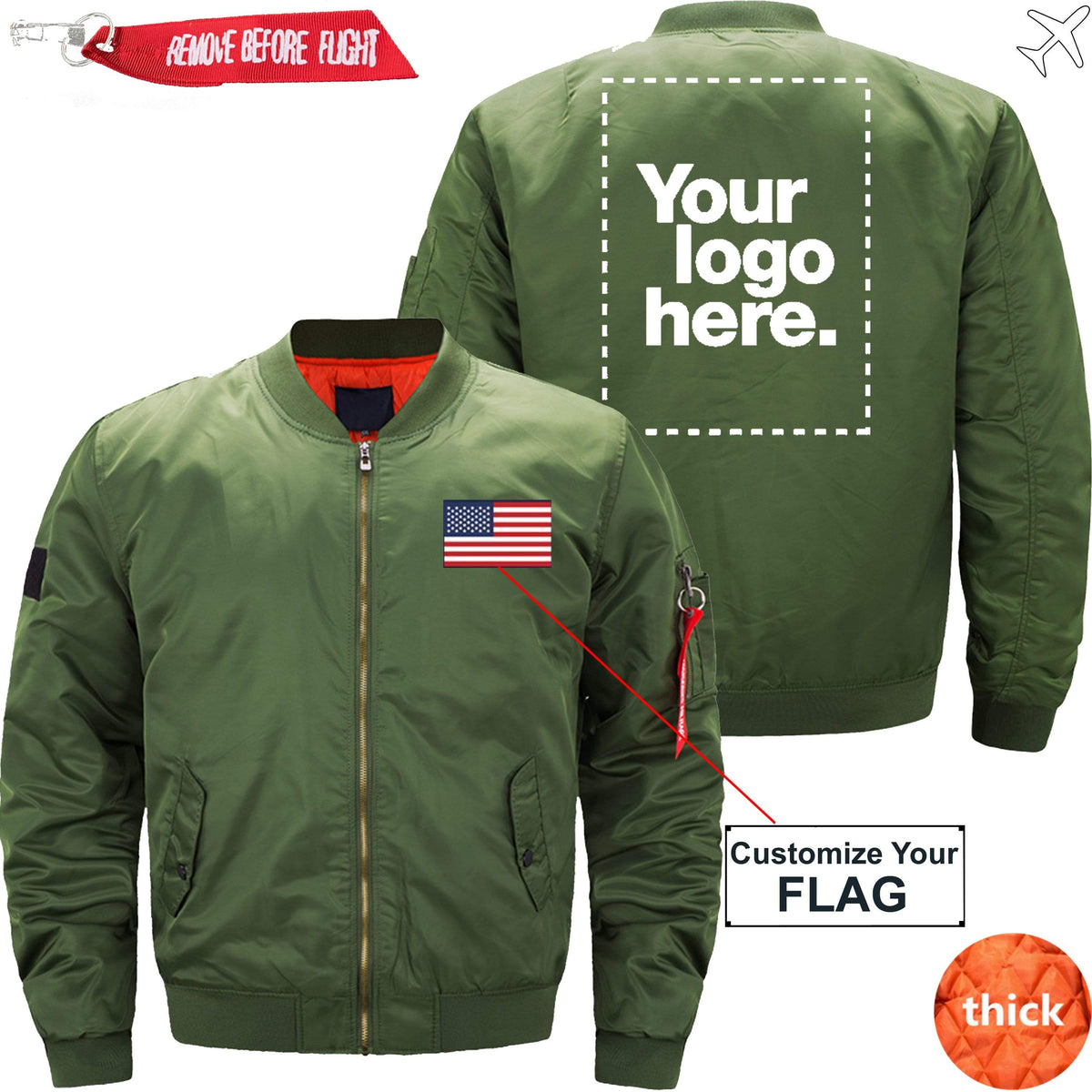 PilotX Jacket Army green thick / S Custom Flag & Logo Designed Pilot Jackets Jacket -US Size