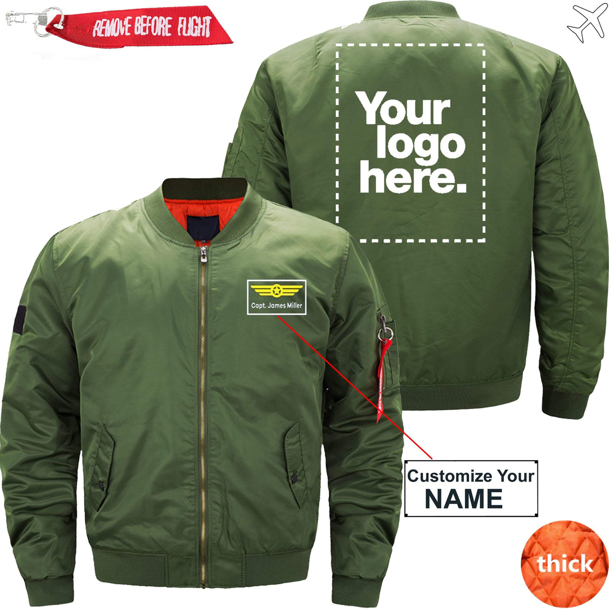 PilotX Jacket Army green thick / S Custom Name & Logo Designed Jacket -US Size