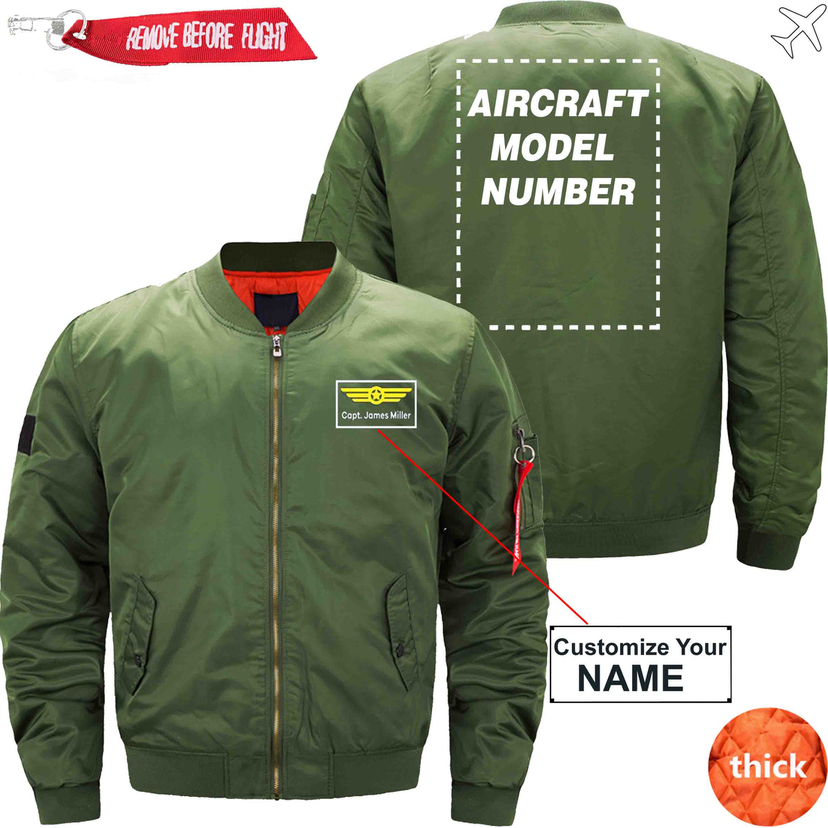 PilotX Jacket Army green thick / S Name with Aircraft Model Number Jacket -US Size