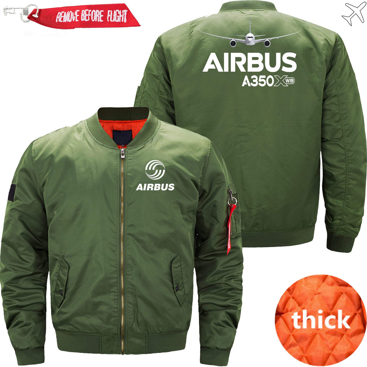 PilotX Jacket Army green thick / XS Airbus A350Xwb with Aircraft