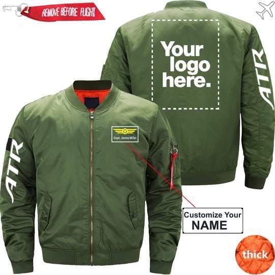 PilotX Jacket Army green thick / XS ATR Custom Name & Logo Designed Jacket -US Size