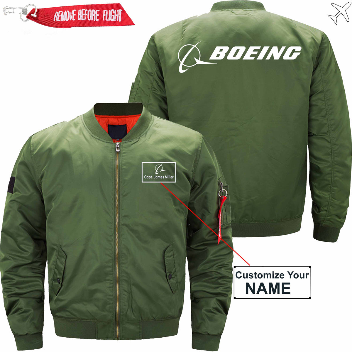 PilotX Jacket Army green thin / S B logo CUSTOM NAME JACKET Jacket -US Size