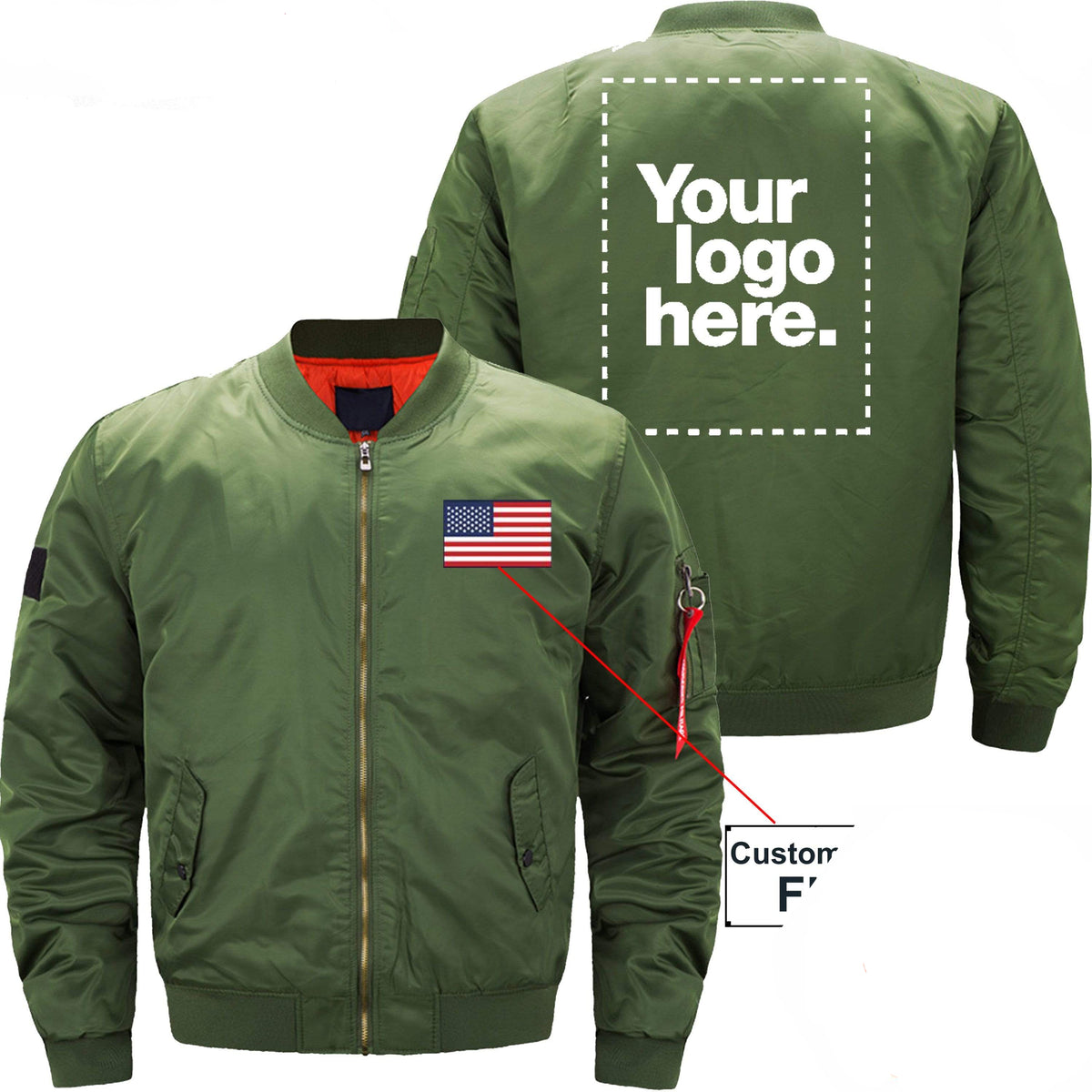 PilotX Jacket Army green thin / S Custom Flag & Logo Designed Pilot Jackets Jacket -US Size