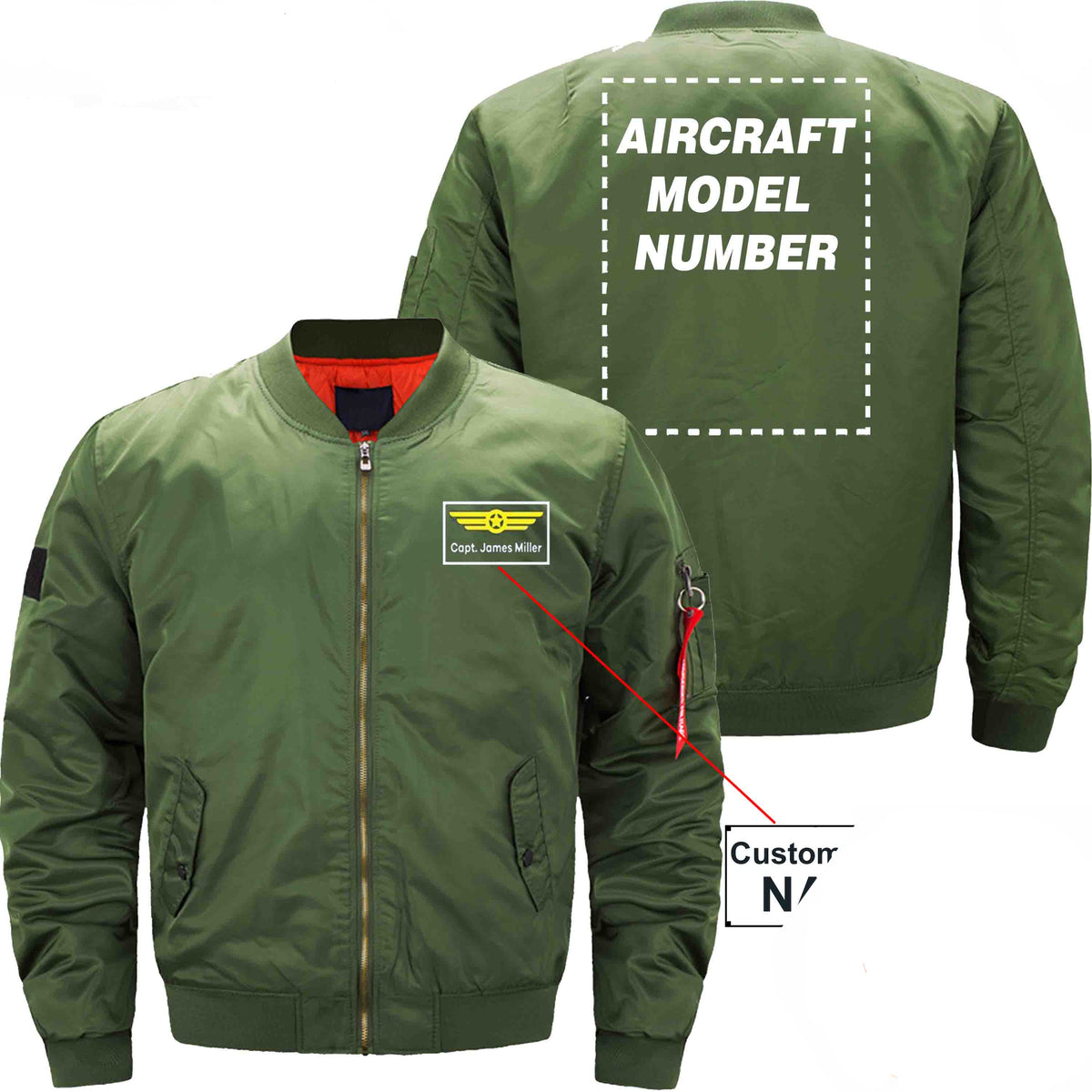 PilotX Jacket Army green thin / S Name with Aircraft Model Number Jacket -US Size