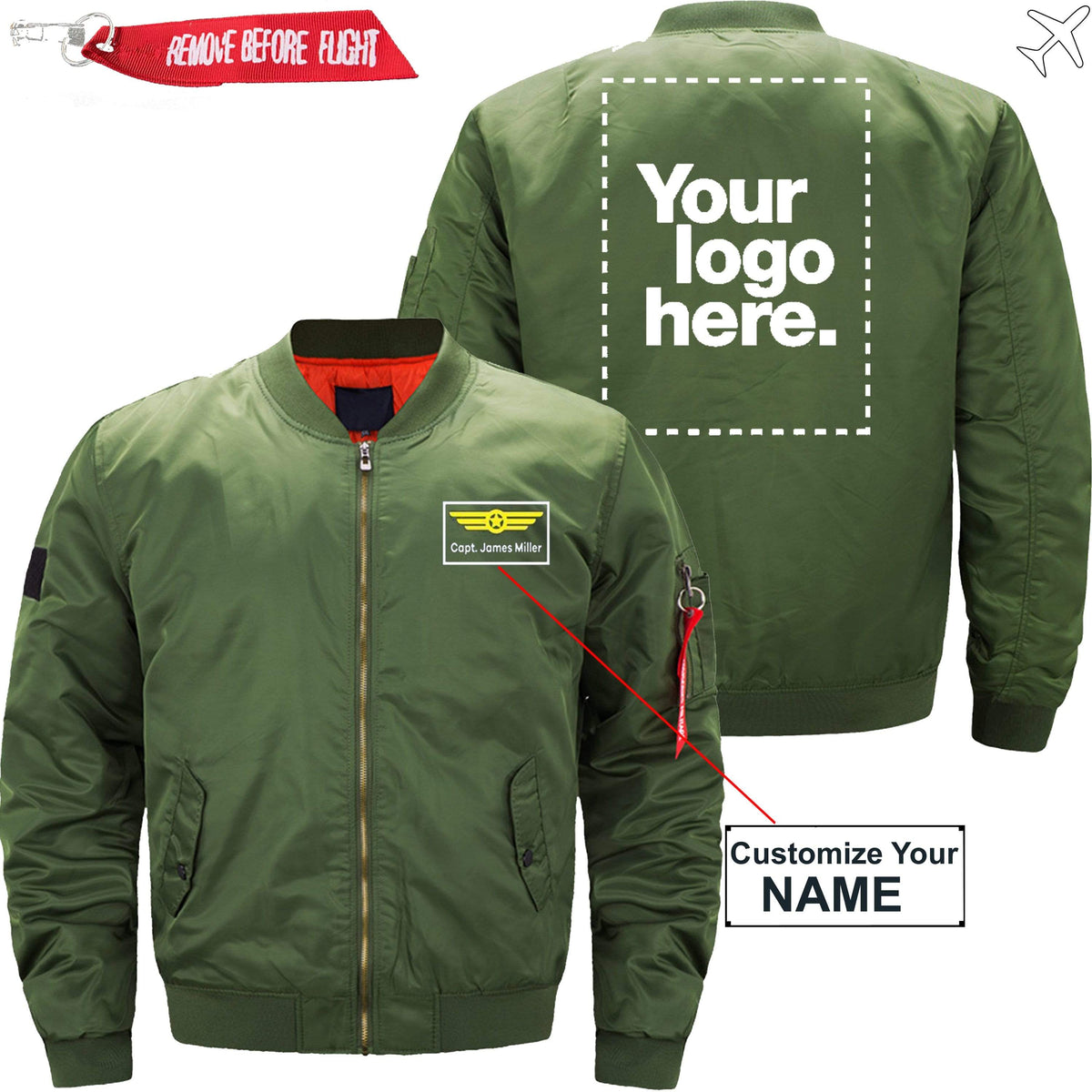 PilotX Jacket Army green thin / XS Custom Name & Logo Designed Jacket -US Size