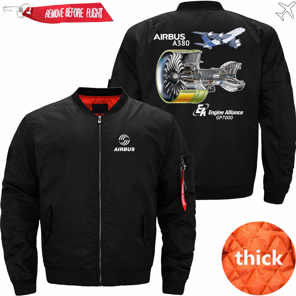 PilotX Jacket Black thick / S AIRBUS A380 GP7000 ENGINE Jacket -US Size