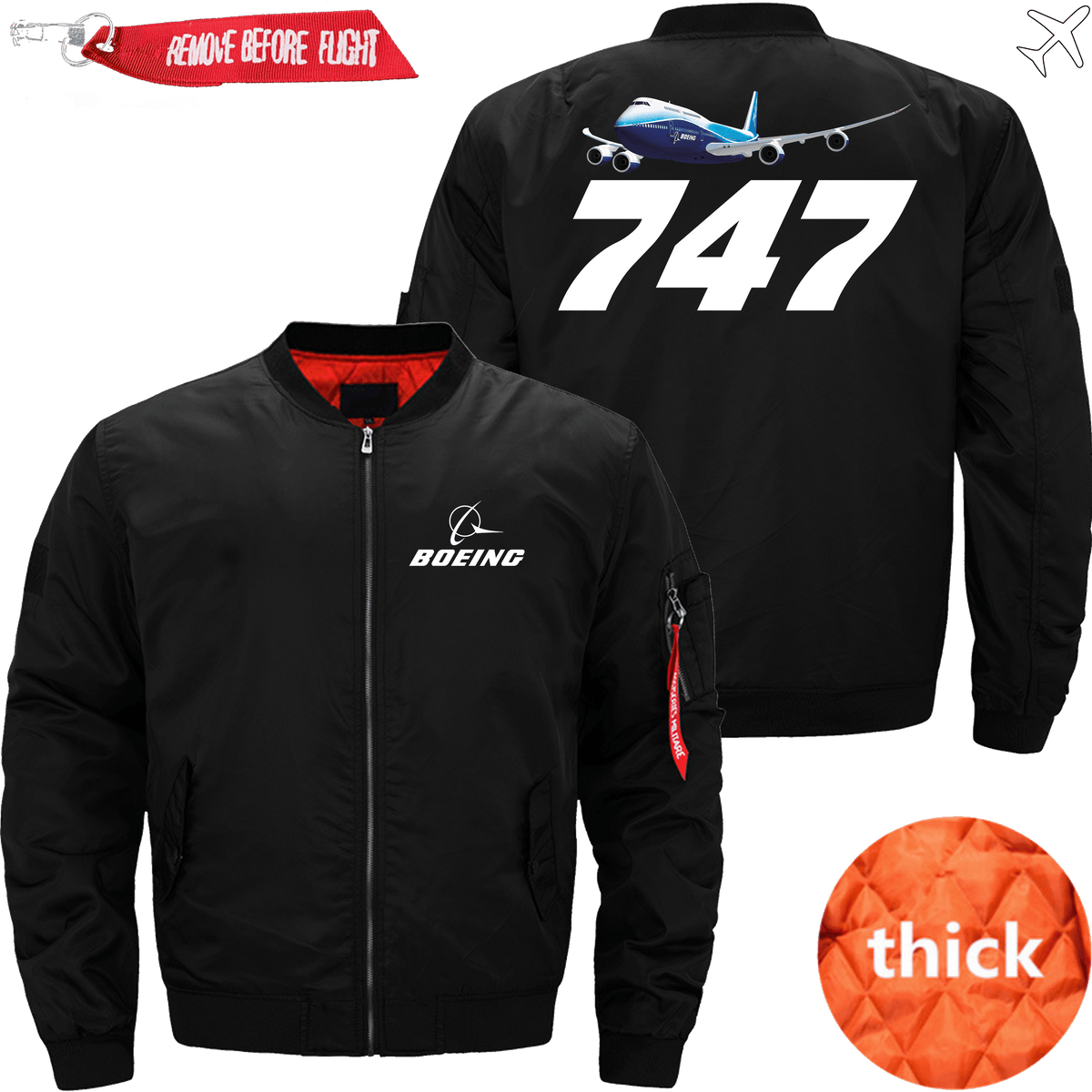 PilotX Jacket Black thick / S B 747 With Aircraft Jacket -US Size