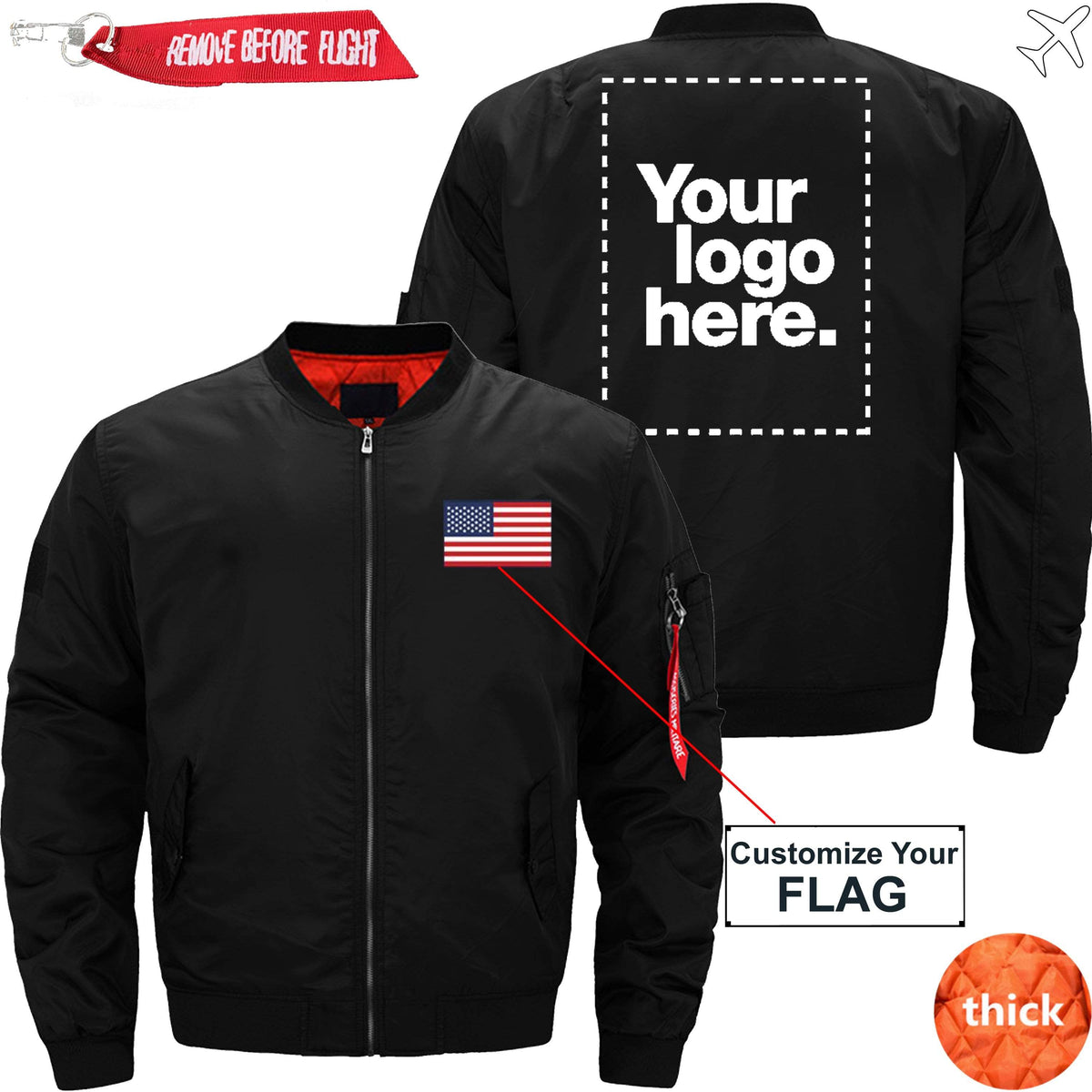 PilotX Jacket Black thick / S Custom Flag & Logo Designed Pilot Jackets Jacket -US Size