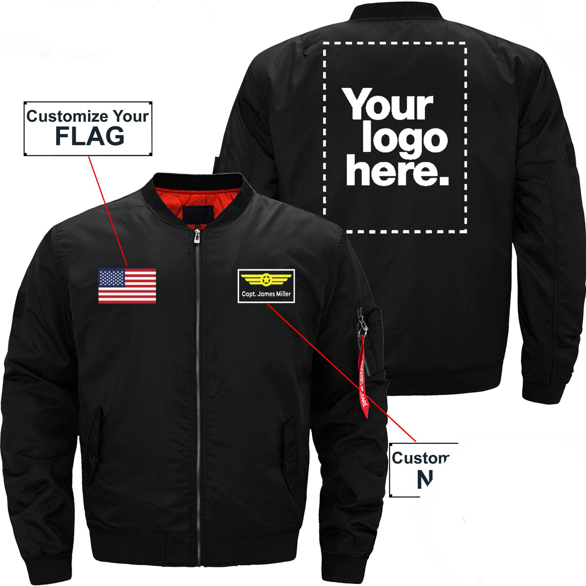 PilotX Jacket Black thick / S Custom Flag, Logo & Name with Badge Designed Jacket -US Size