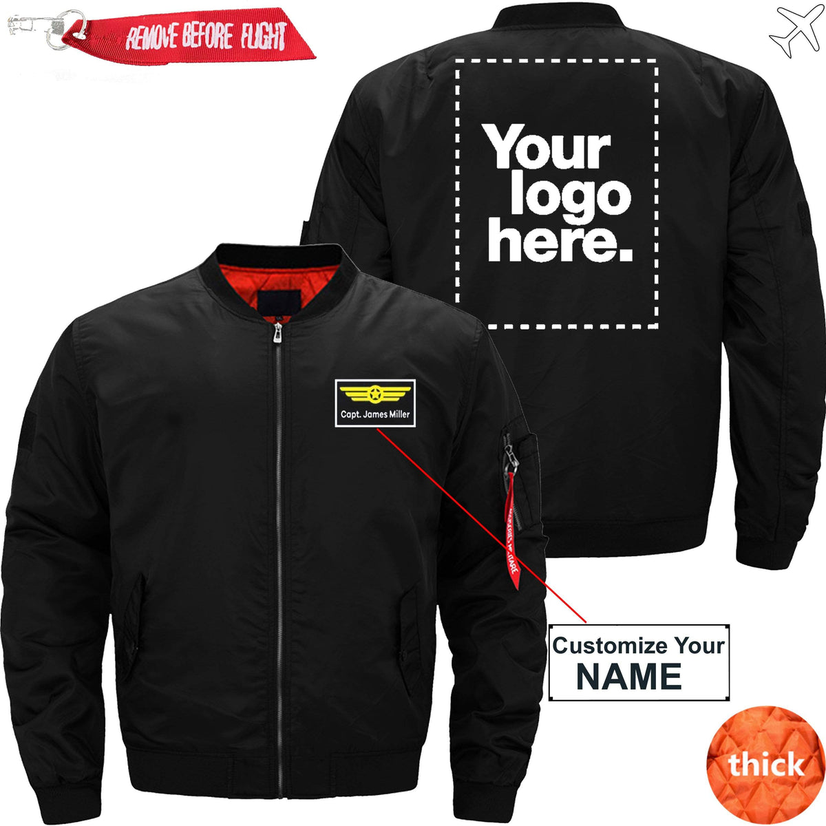 PilotX Jacket Black thick / S Custom Name & Logo Designed Jacket -US Size