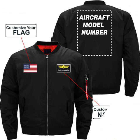 PilotX Jacket Black thin / S Custom Flag & Name with Aircraft Model Number Jacket -US Size