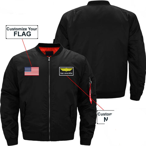 PilotX Jacket Black thin / S Custom Flag & Name with Badge 2 Designed Pilot Jackets -US Size