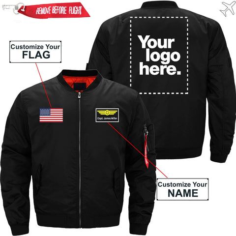 PilotX Jacket Black thin / XS CUSTOM Flag, Logo & Name with Badge Designed Jacket -US Size