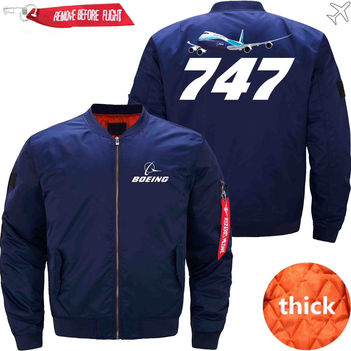 PilotX Jacket Dark blue thick / S B 747 With Aircraft Jacket -US Size