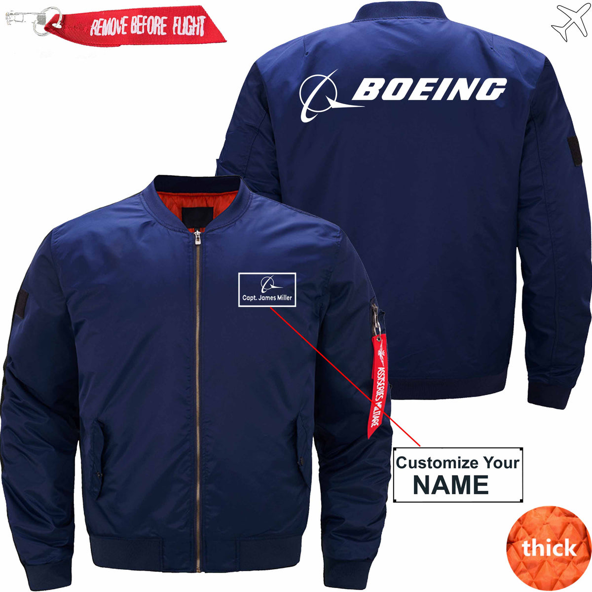 PilotX Jacket Dark blue thick / S B logo CUSTOM NAME JACKET Jacket -US Size