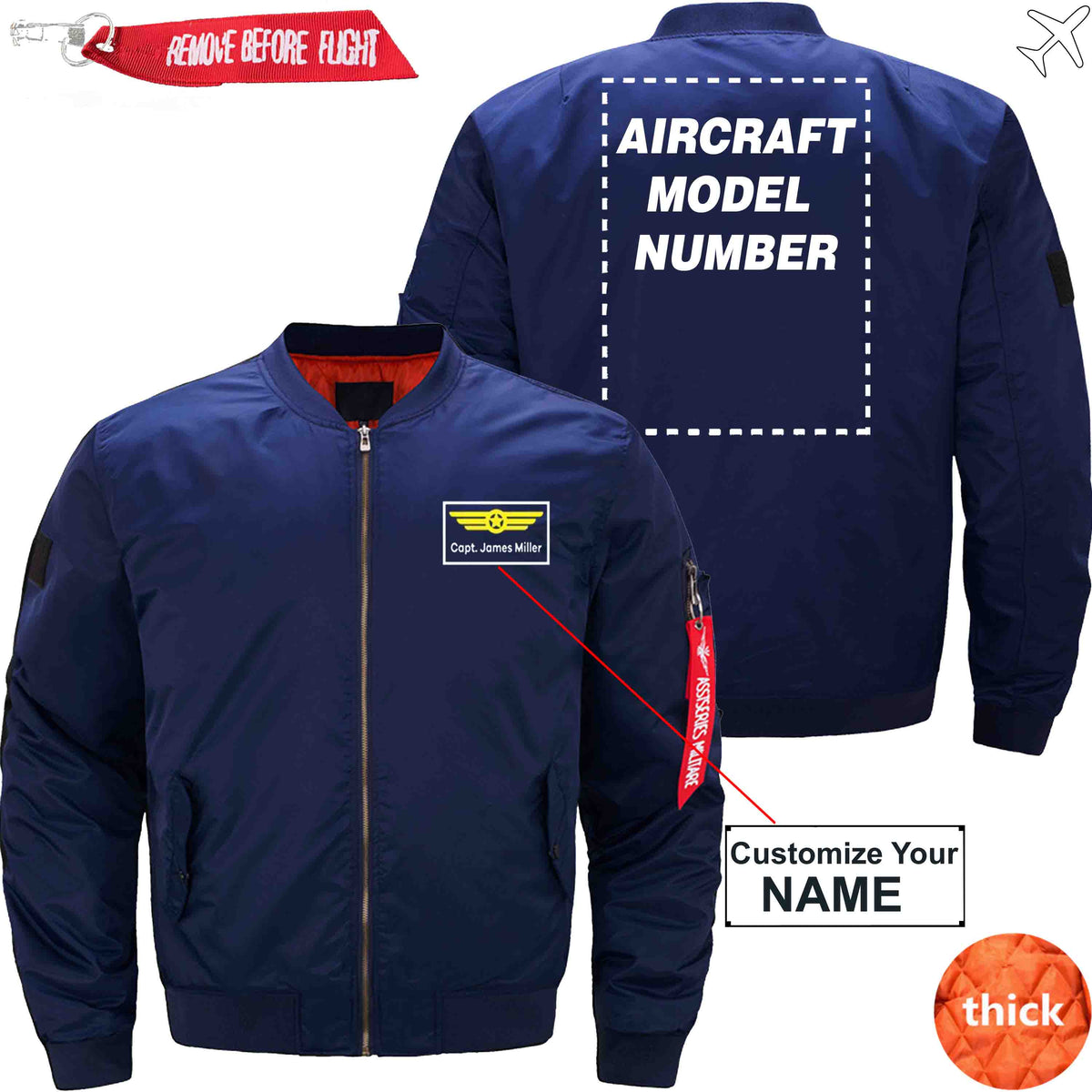 PilotX Jacket Dark blue thick / S Name with Aircraft Model Number Jacket -US Size