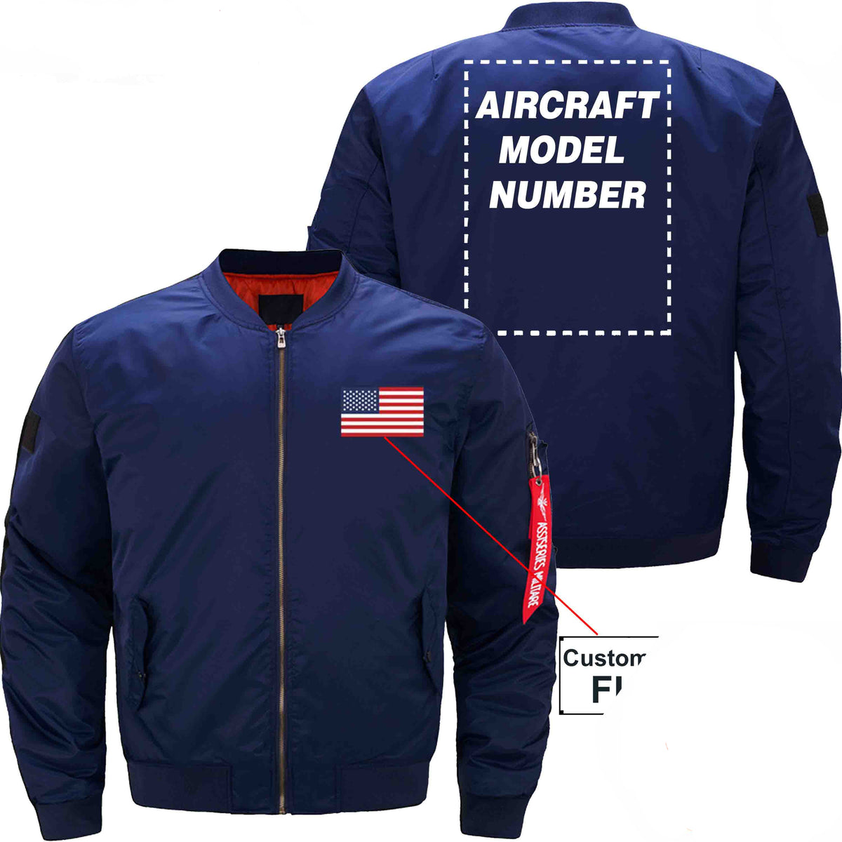 PilotX Jacket Dark blue thin / S Flag with Aircraft Model Number Jacket -US Size