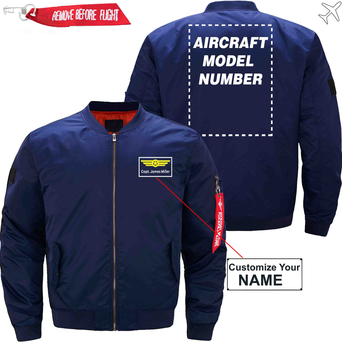 PilotX Jacket Dark blue thin / S Name with Aircraft Model Number Jacket -US Size